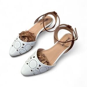 Rialto Miranda White Ankle Strap Kitty Wedge Sandal Size 6
